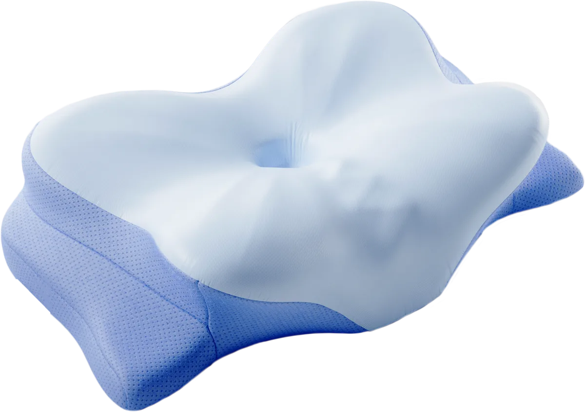 Light-blue butterfly-shaped contoured memory foam pillow